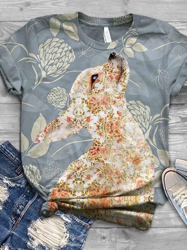 Sommer Kreativ Fuchs Groß Locker 3D T-Shirt 3D Bedrucktes Damen Kurzarm T-Shirt