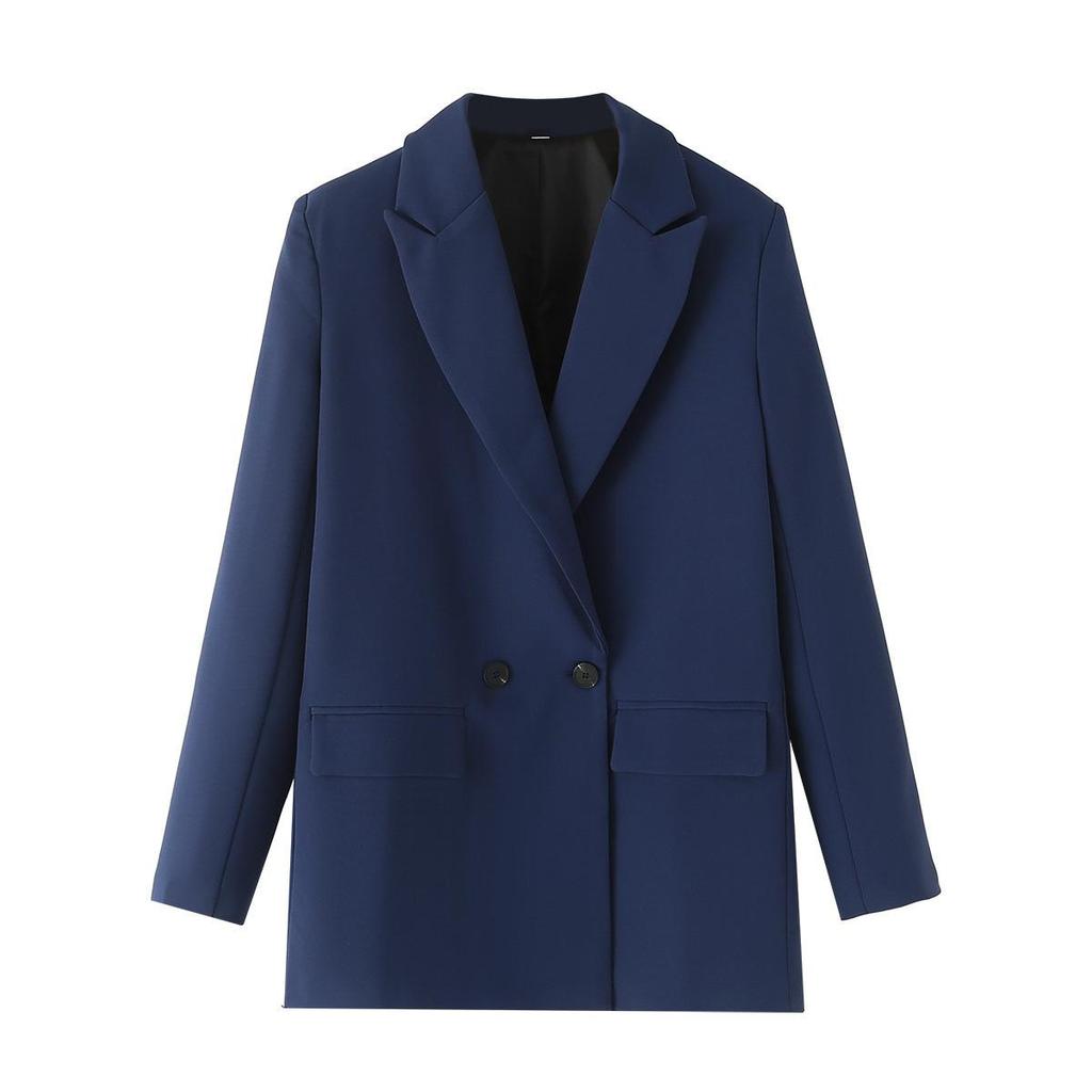 Moda Mujer Bolsillos Sólido Blazer Cruzado Vintage Mangas Largas Cuello con Muesca Atuendos de Oficina