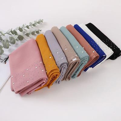Ramadan Plain Bubble Pearl Chiffon Scarf Big Size Cotton Rayon Muslim Hijab Women Headscarf Wrap Shawls Female Islamic Turban