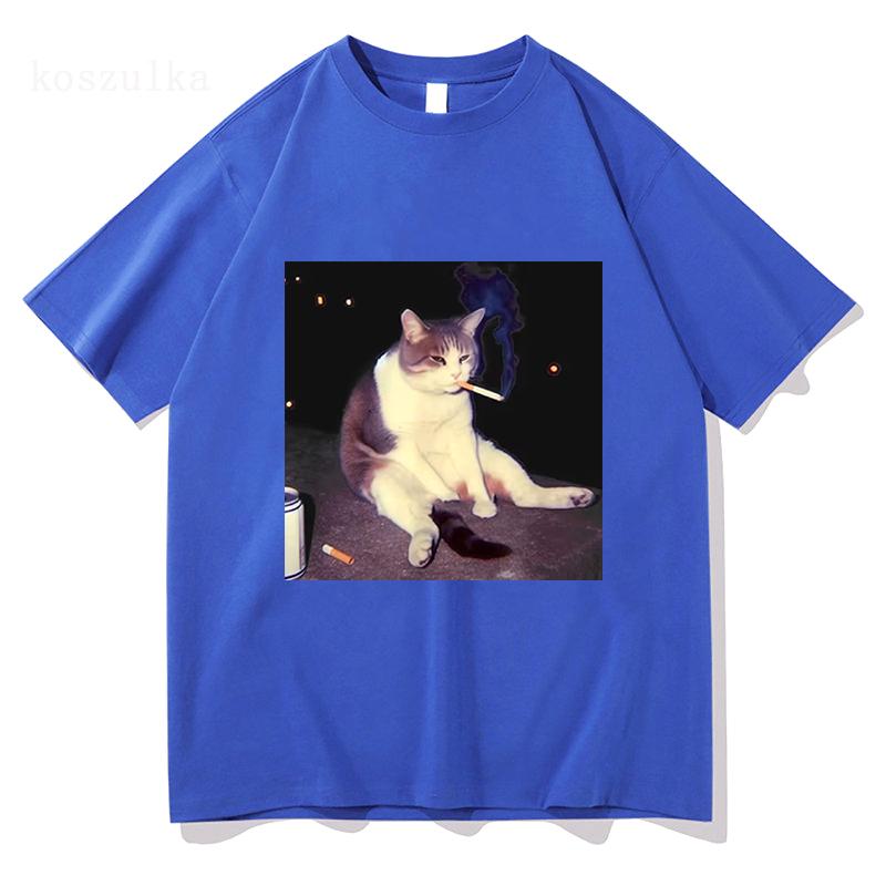 Vintage Cigarette Kitten Funny Smoking Cat Meme Stupid Brainrot Graphic TShirt Unisex Women Fashion Tshirts Cotton Casual T Shirt