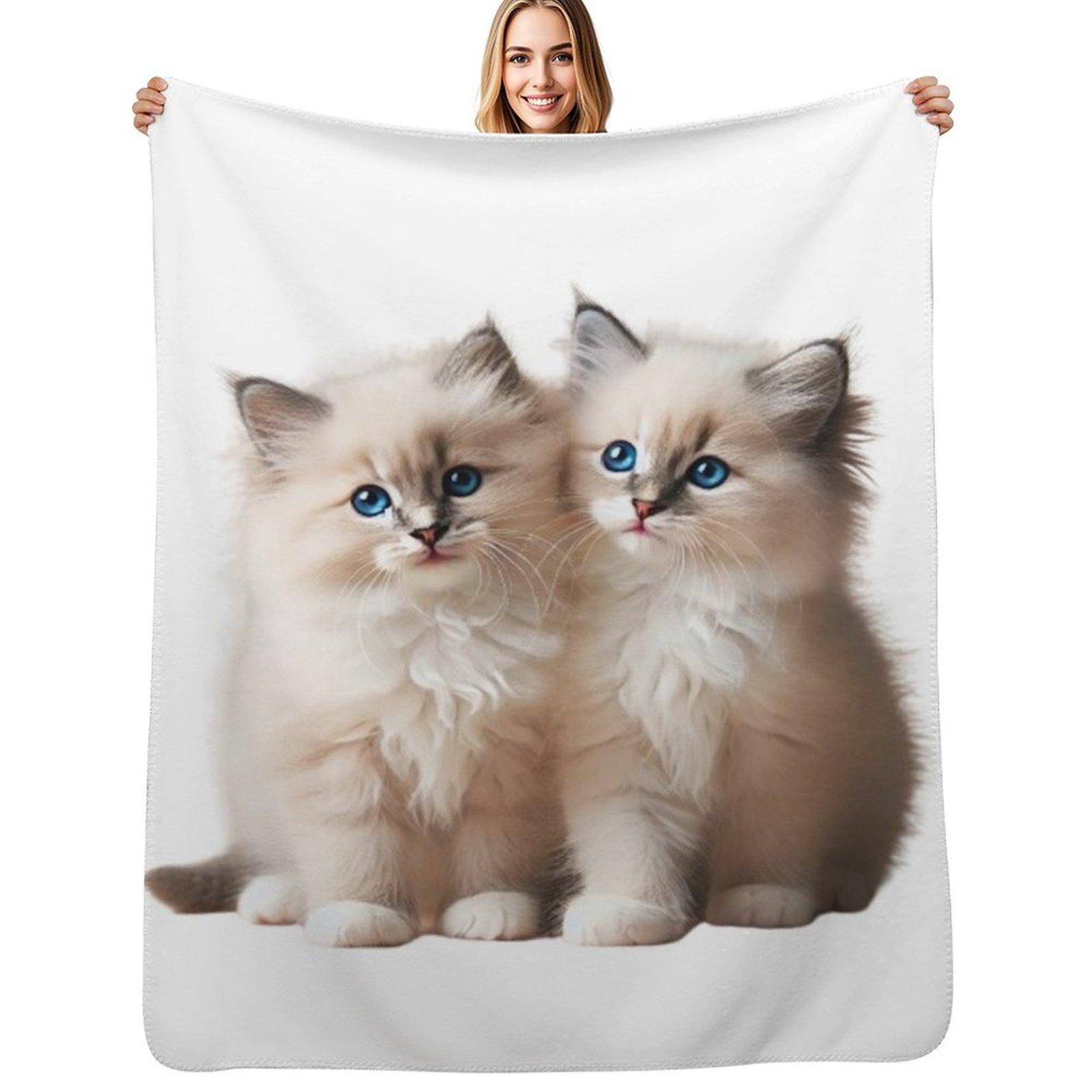 Ragdoll Kittens Throw Blanket All Weather Soft Throw Blanket for Sofa Size: 75*100cm, Weight: 230 GSM