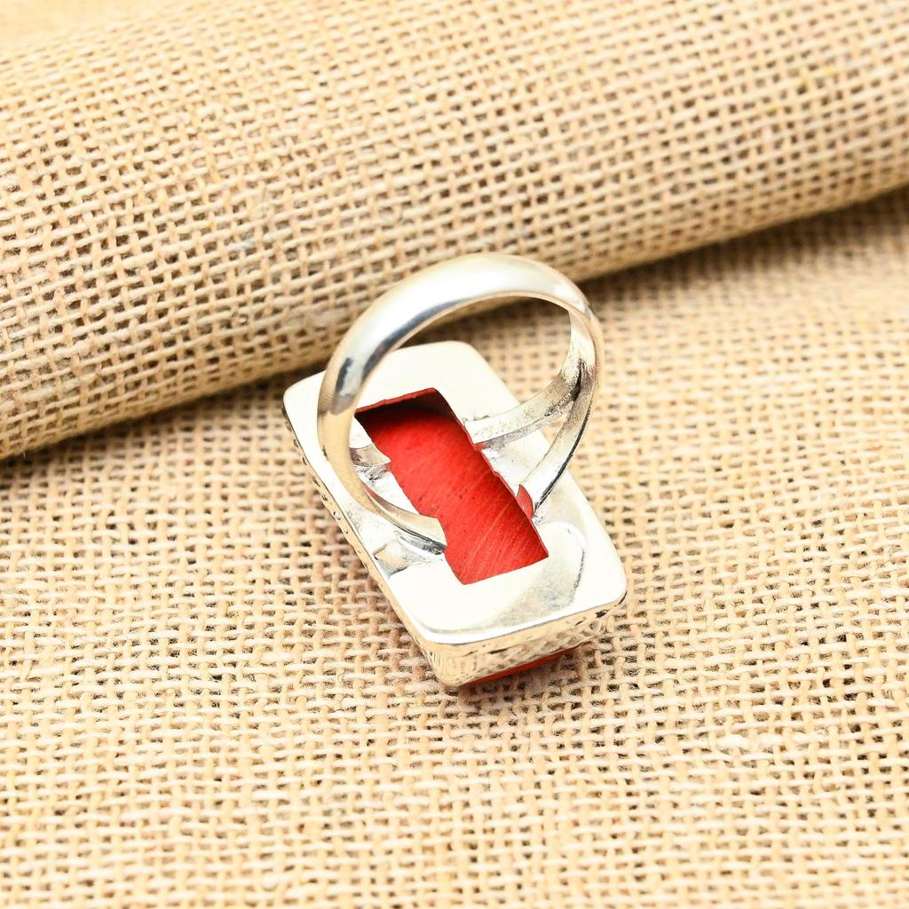 Belle bague en argent sterling 925 faite à la main avec pierres précieuses de corail rouge, belle bague pour elle
