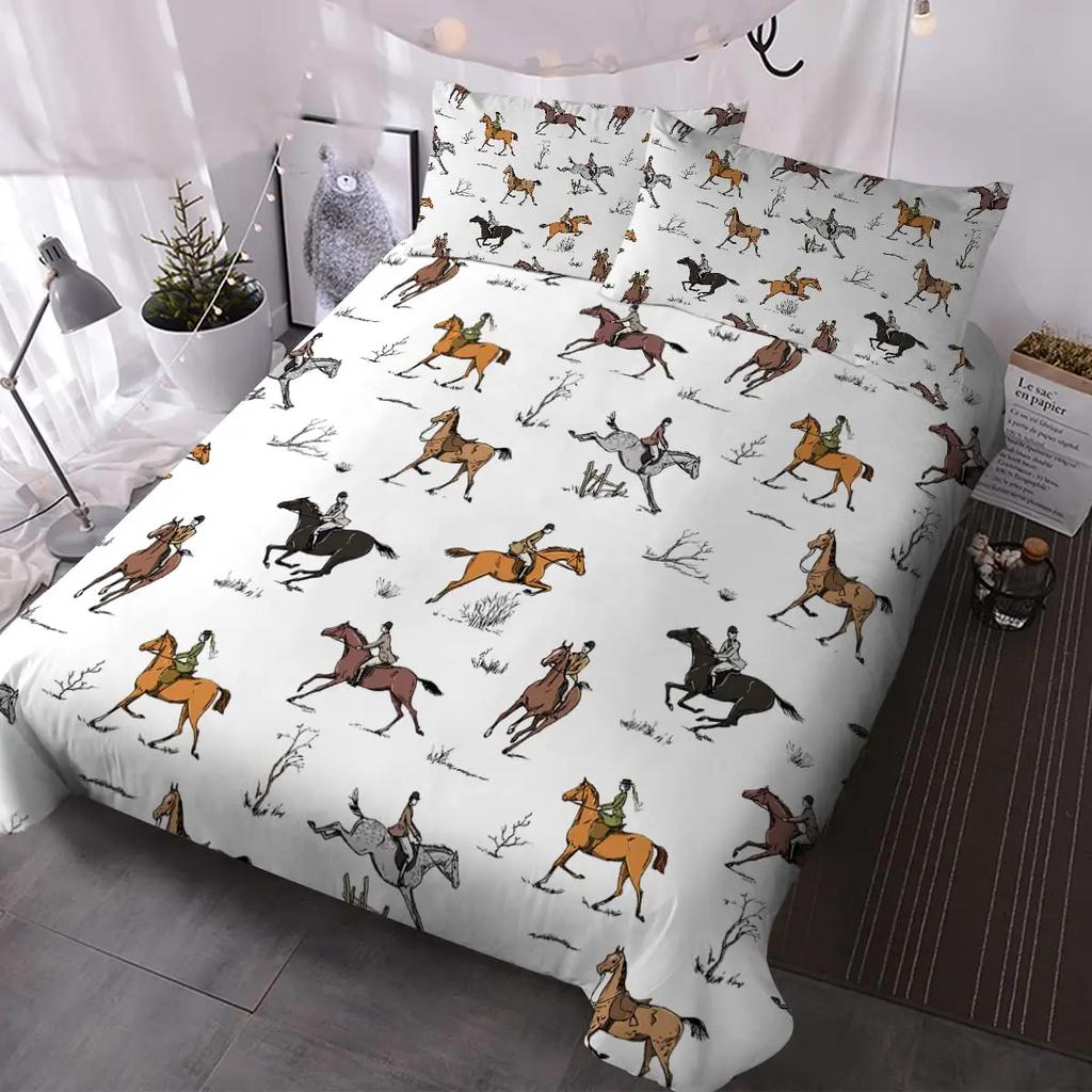 3D Pferd Bettbezug Full,Pferd Schwarzweiß Bettwäscheset für Jungen Mädchen Teenager Pferde Tiere Laufen im Schnee Bettdeckenbezug Set