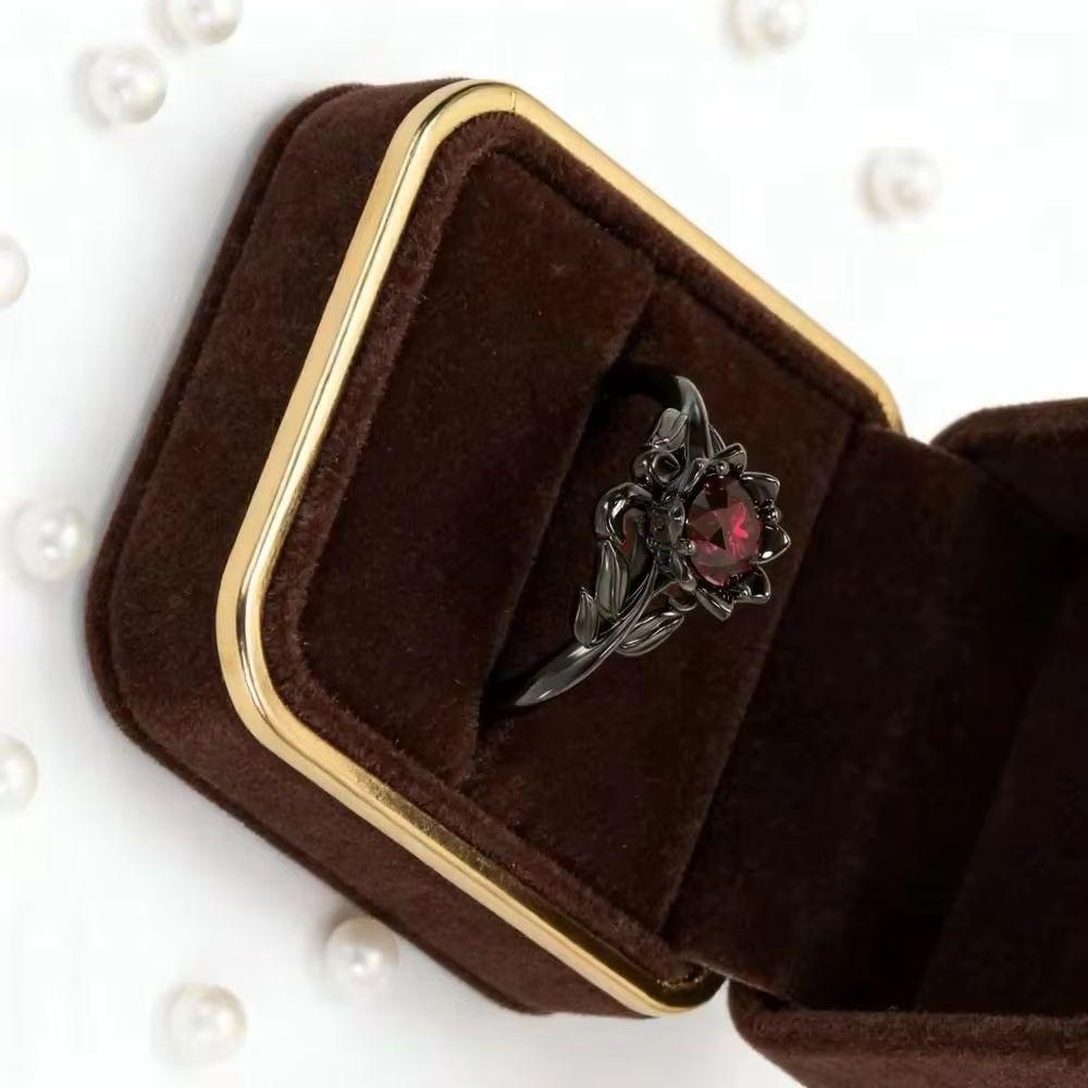 New Elegant Black Flower Shape Zircon Ring for Women Wedding Engagement Jewelry Accessory Sizes 5-11