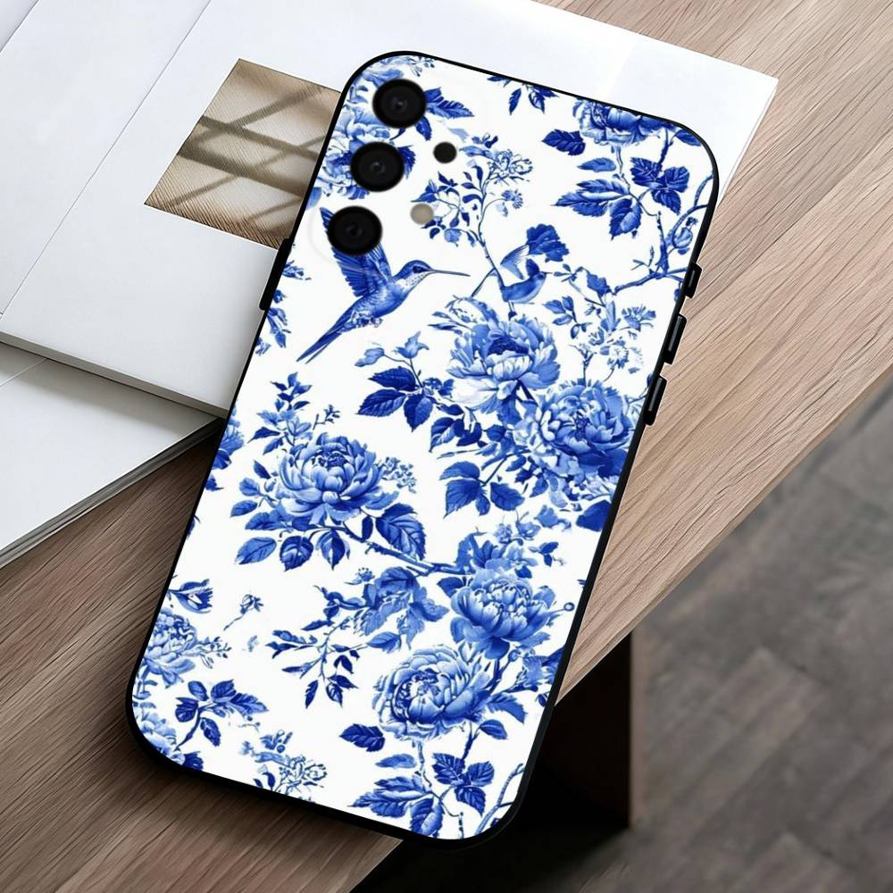 

Сине-белый фарфоровый чехол для телефона Samsung Galaxy A73, A72, A71, A70, A53, A52, A51, Мягкий силиконовый черный чехол Samsung a31