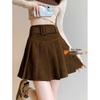 High-Waisted Pleated Chenille A-Line Skirt for Tall Women - Anti-Exposure, Corduroy, Short, Suitable for Spring and Autumn.