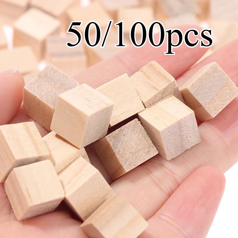 50/100PCS Unfinished Blank Mini DIY Wooden Square Blocks 1cm Wood Solid Cubes for Craft Toy Puzzle Making Material