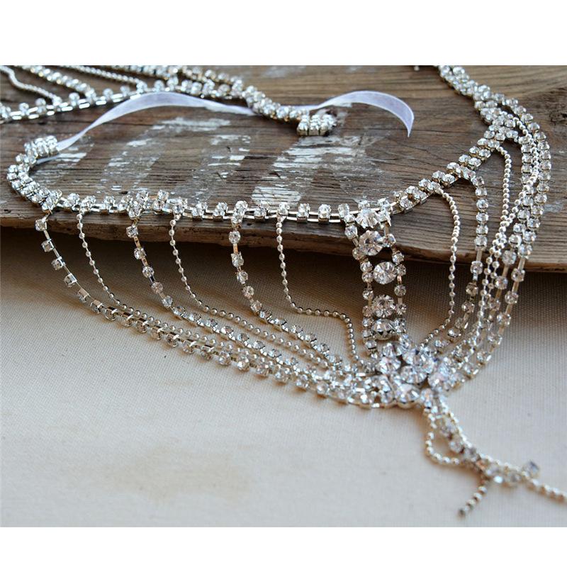 Multi-Layer Rhinestone Tassel Shoulder Chain, Ladies Wedding Party Crystal Shawl Chain Jewelry