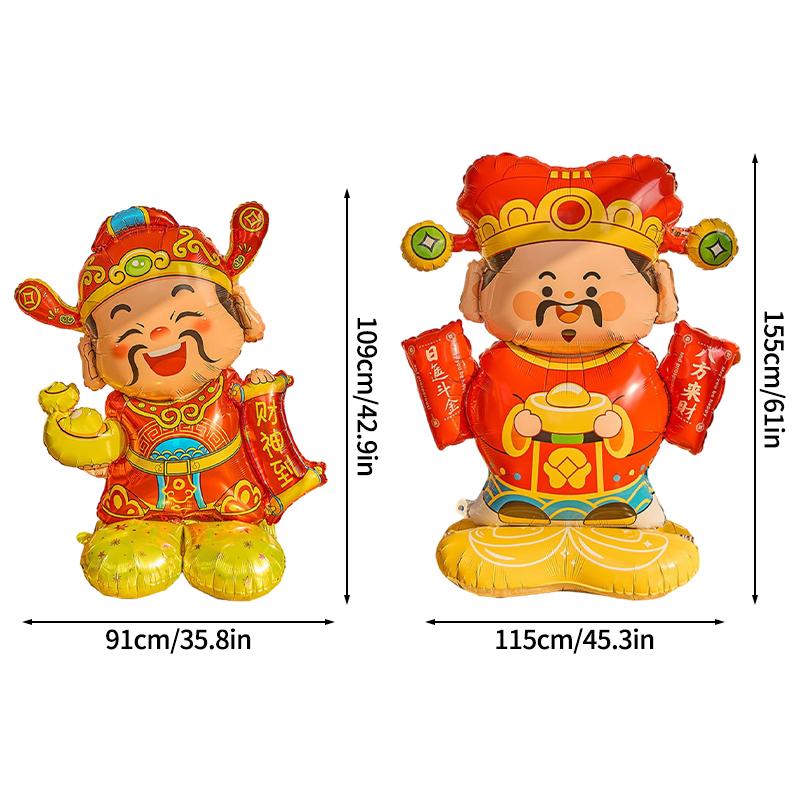2026 Chinese New Year Decoration God of Wealth Balloon Lunar Year Aluminum Film Standing Balloons Spring Festival Balloon Decor