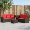 Sofa Set 8 Pieces Brown and Red Poly Rattan and Steel