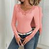 Damen Oberteil Herbst Winter mit Kragen und Manschetten Spitzenbesatz Strasssteindekor Langarm Mode Täglich Basic Büro Dame Lässig Schlanke Passform Damen Elegantes Oberteil
