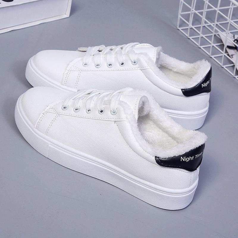 Zimowe Damskie Sneakersy Ciepłe Pluszowe Wulkanizowane Buty Damskie Platforma Bawełniane Buty Sznurowane Damskie Białe Plus Aksamit Casualowe Buty