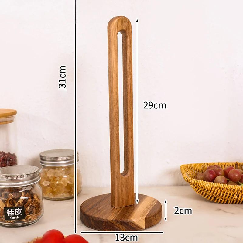 Wooden Paper Towel Holder Kitchen No-Punch Paper Roll Holder Rag Clingfilm Fresh Bag Vertical Solid Wooden Organizer