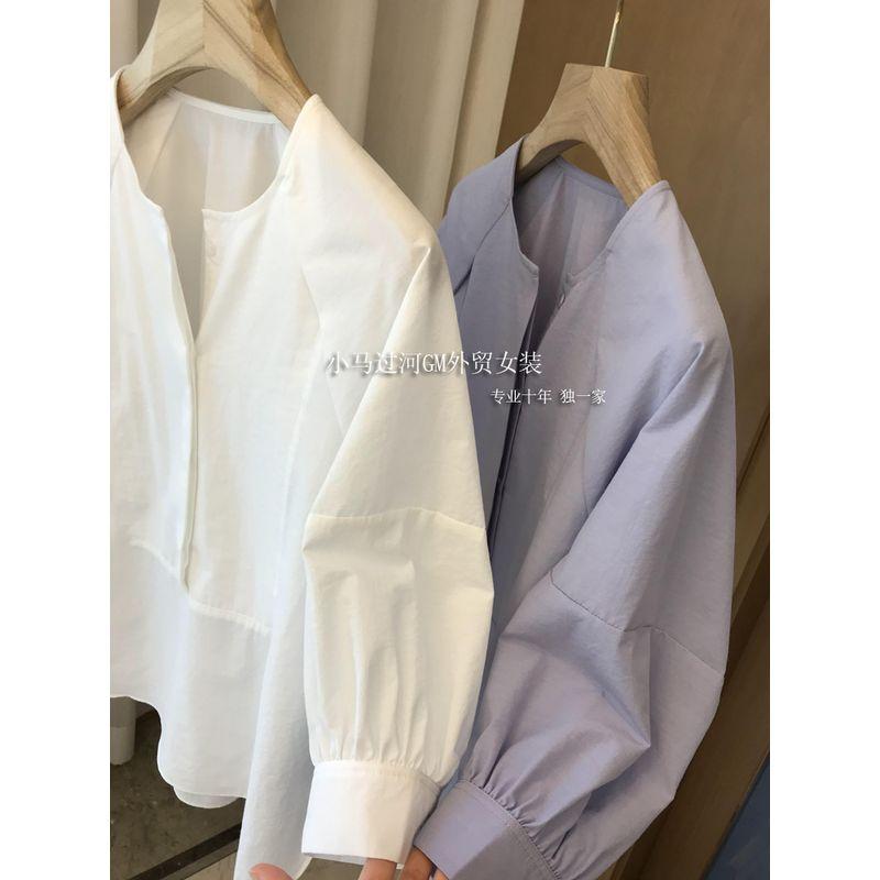 

Лавочник оставляет это себе!!! Т* H Дом ~ Минималистичный стиль Свободный Маленький круглый вырез Элегантная рубашка с рукавами-фонариками Топы Женские White S