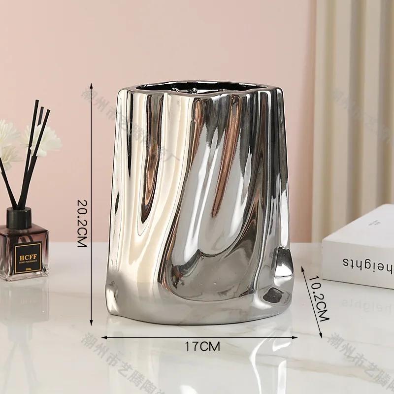 Electroplating Pocket Vase Tabletop Ceramic Flower Ware Creative Flower Arrangement Vase Living Room Aesthetic Decoration