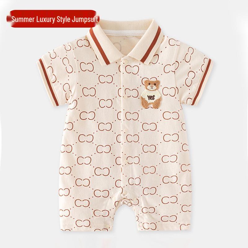 Infant Short Sleeve Cotton Jumpsuit - Cute Cartoon Design for Summer