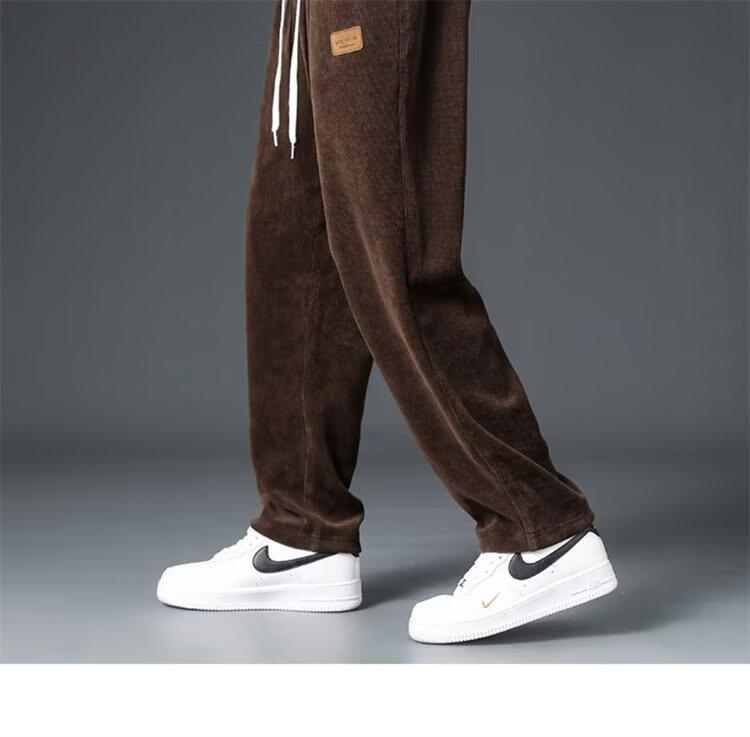 Men's Corduroy Heavyweight Straight-Leg Sweatpants: Trendy Wide-Leg Casual Pants for Spring and Autumn.