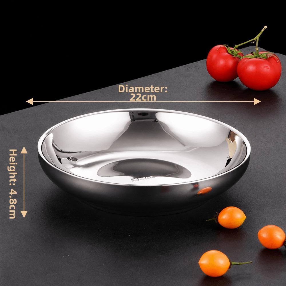 New Thickened 304 Stainless Steel Plate Round Shape Silver Color Stainless Steel Bowls Flat Bottom Food Containers Dishware