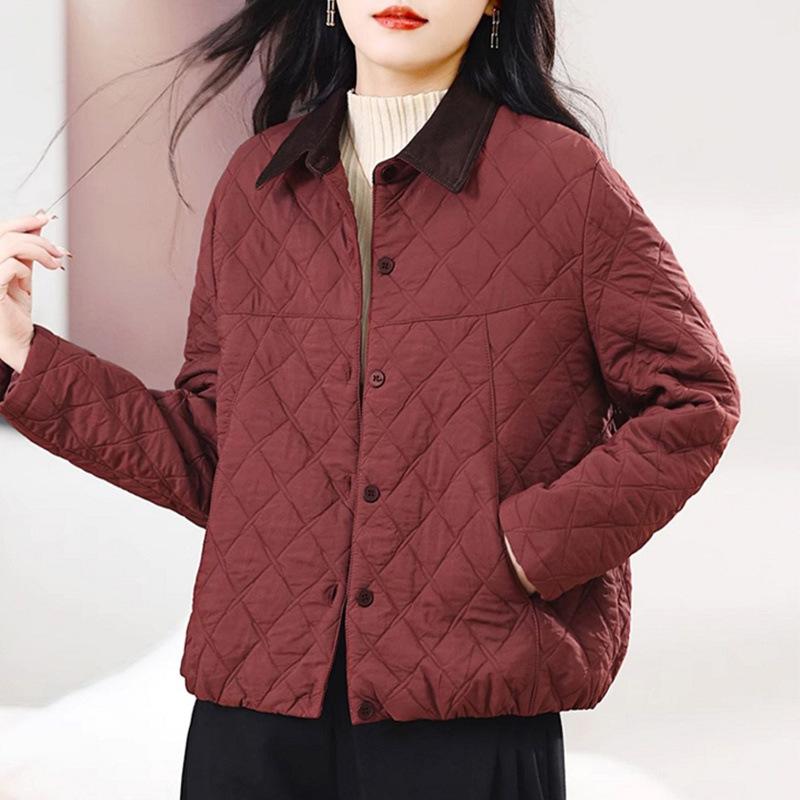 Winter Fashion Light Lapel Diamond Quilted Jacket Warm Cotton Jacket