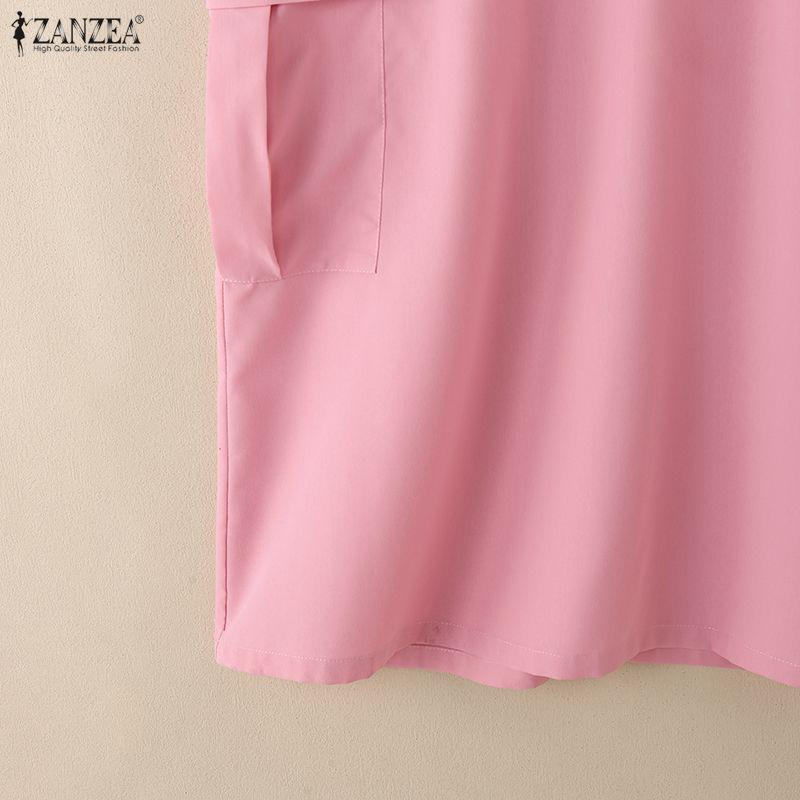 ZANZEA Women Turn Down Collar Summer Short Sleeve Casual Dress