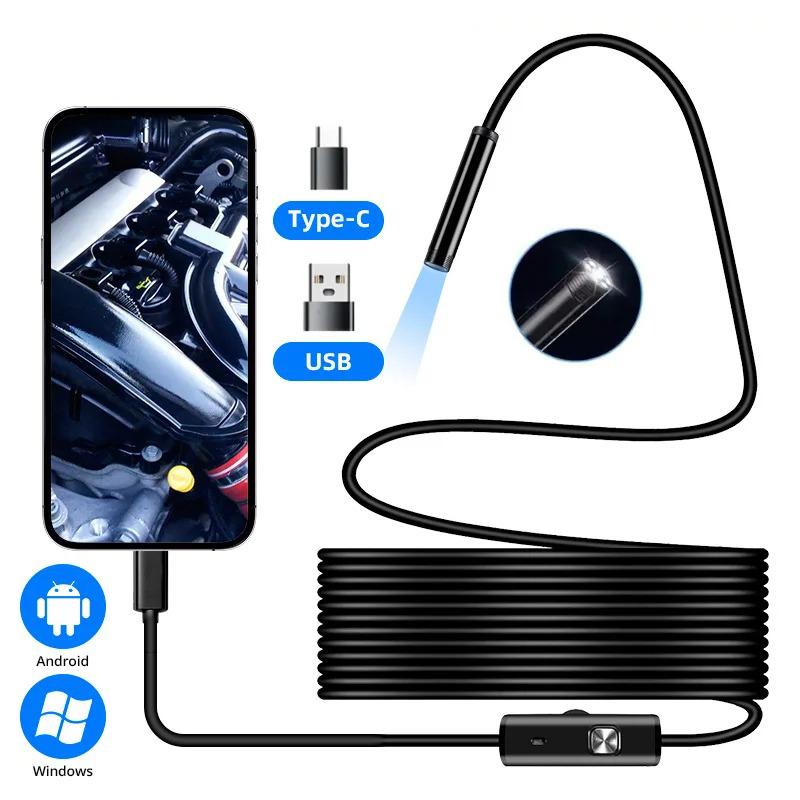 

5.5/7.0MM Type-C Endoscope Camera IP67 Waterproof with 6 Adjustable LEDs USB Android Flexible Inspection Borescope for Phone PC 1m