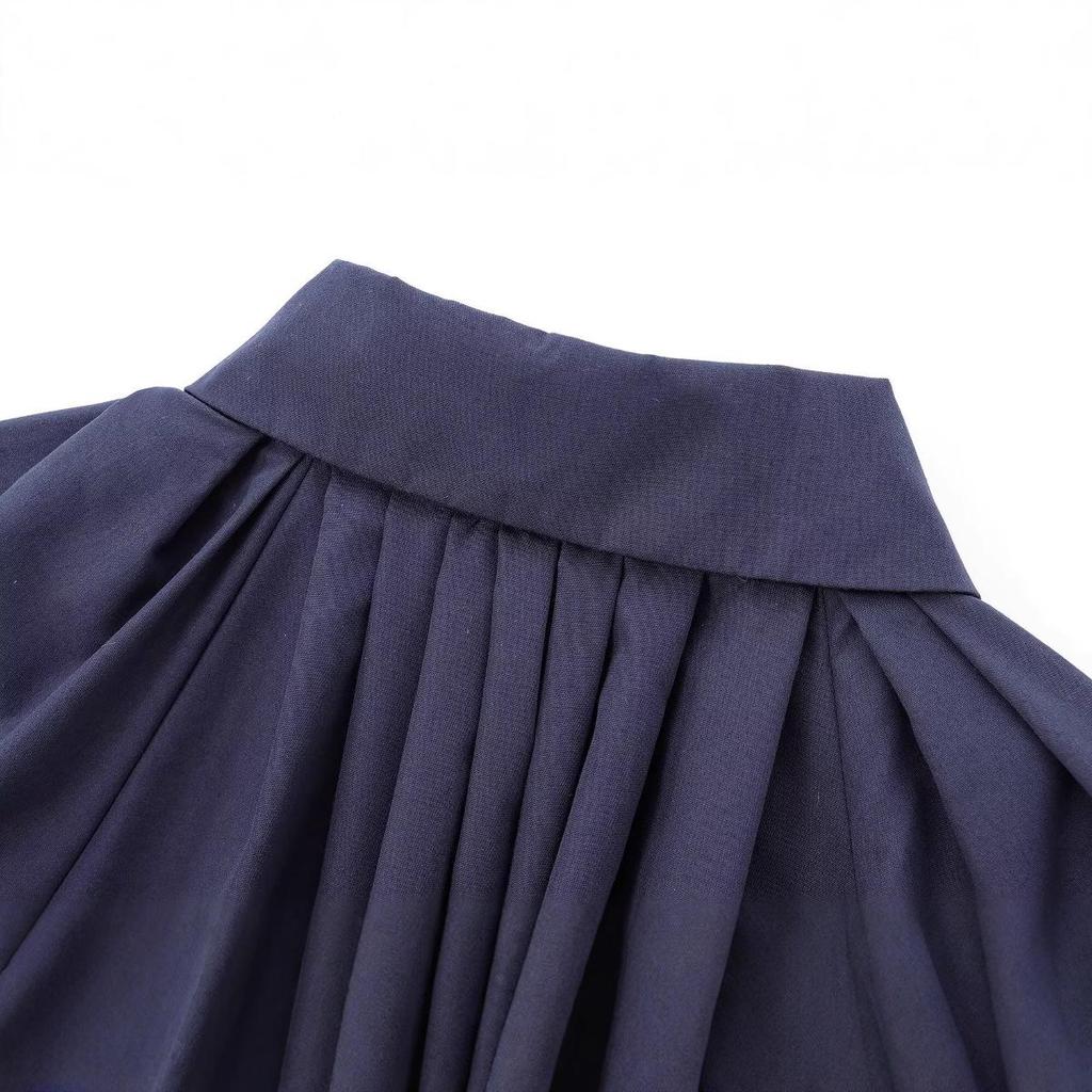 European & American Women's 2024 Autumn/Winter Fashion Turn-down Collar Pleated Poplin Shirt