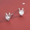 Banyan Tree S925 Silver Deer Antler Diamond Earrings - Korean Style Cute Elk Design for Women