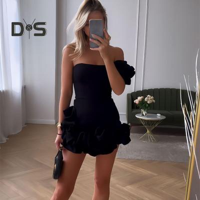 Γυναικείο Βραδινό Φόρεμα Μονό ώμο Βολάν Διακόσμηση Λουλούδι Στενή Μέση Κολώνα Αμάνικο Μονόχρωμο Ανοιχτή Πλάτη Μπαντό Μίνι Φόρεμα Χορός Πάρτι Κοντό Φόρεμα