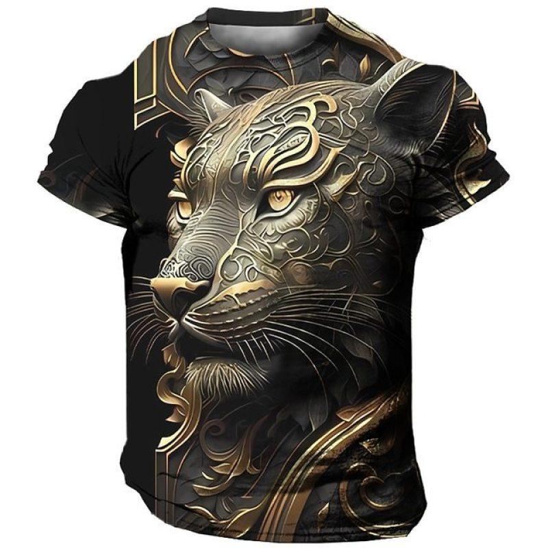 3D Harajuku Tiger Pattern Pánská trička Hip Hop Punk Styl Streetwear Móda Pulovr s krátkým rukávem do O Tričko nadměrné velikosti