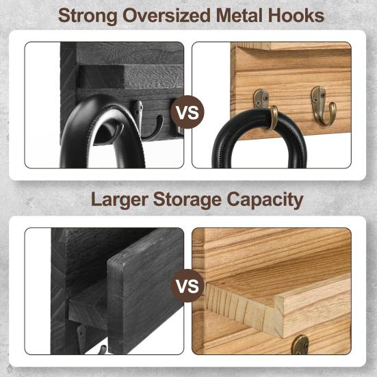 4-in-1 Eingangsbereich Wandregal Briefhalter Haken Rustikal Holz mit Schlüssel Wandmontiert Eingangsbereich Organizer