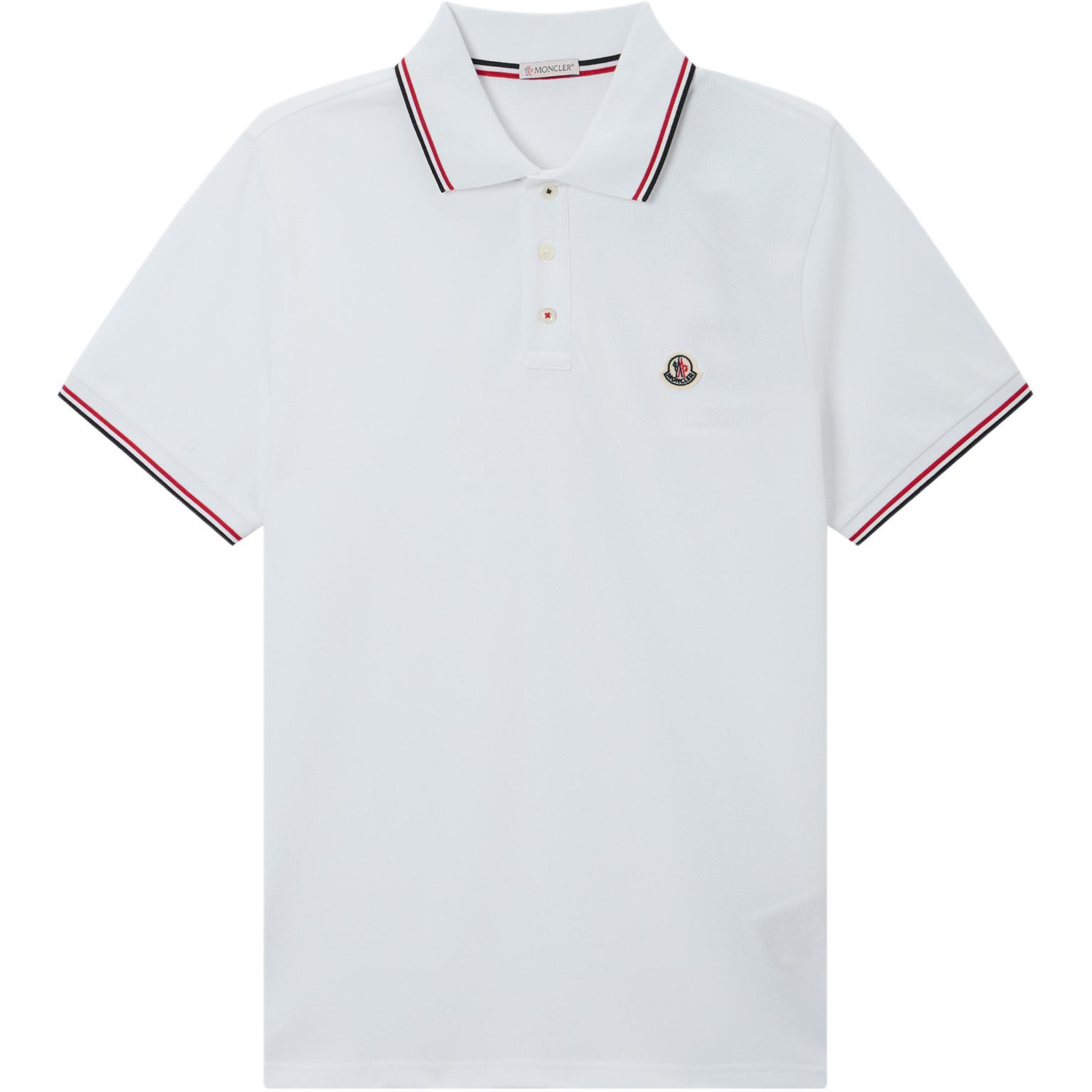 Moncler SS24 Slim Fit Driekleurige Gebreide Kraag Korte Mouw Poloshirt Heren Poloshirts Wit J10918A7030084556001 L white