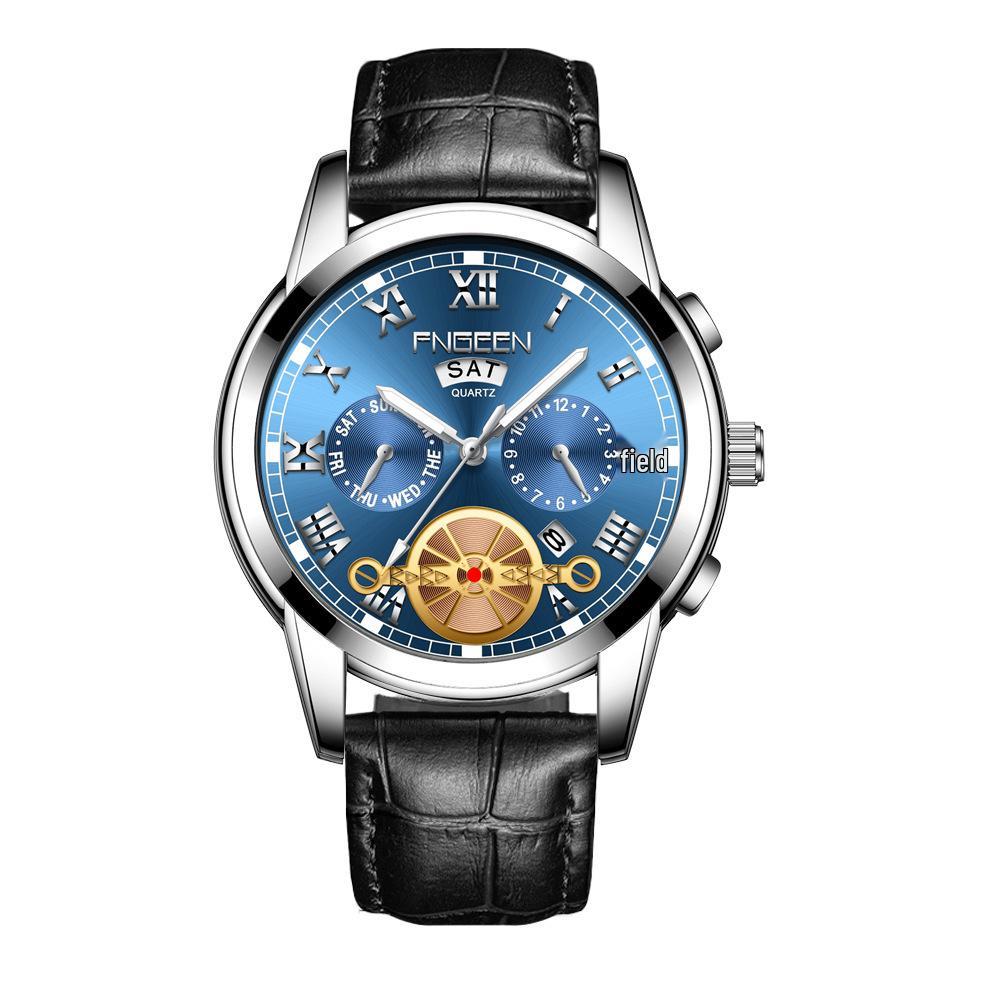 Orologio da uomo FenZun con Tourbillon Volante Nero e Cinturino in Acciaio con Diamanti Neri