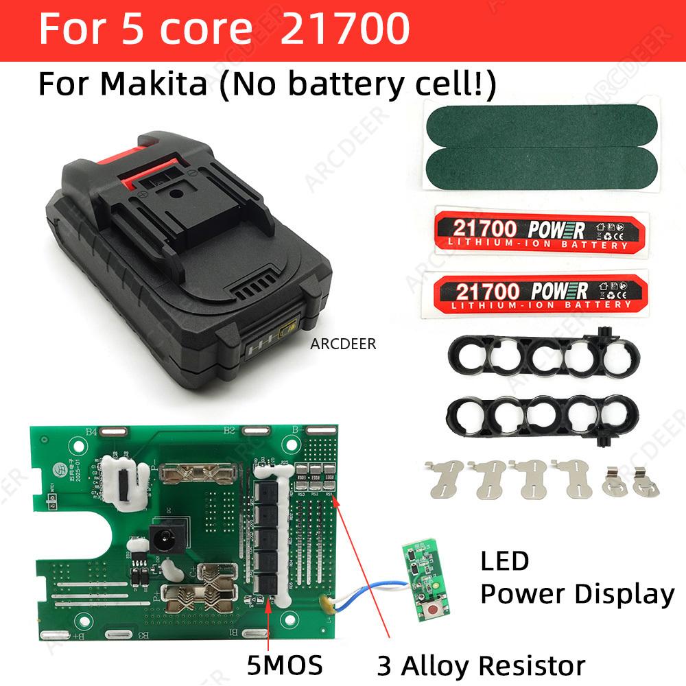 5/10/15*21700 18V 21V Power Tool Accessories Li-ion Battery Case For Makita BMS Box Charging PCBA Holder LED Power Display 5Mos