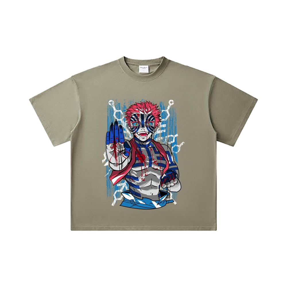 260 GSM Double Yarn 32 Count 100% Cotton Demon Slayer V79 Akaza Print Unisex Heavy Cotton T Shirt
