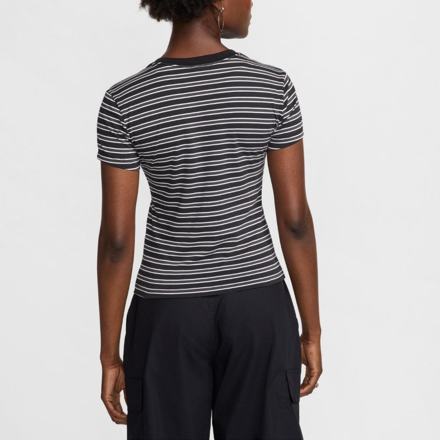 Nike Striped Crew Neck Short Sleeve T-Shirt Women Tops Black HF9525-010 M