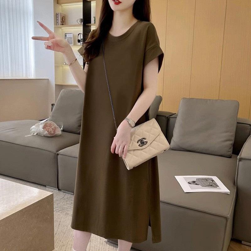 YYFS Damenmode Sommer Frühling Kurzarm O-Ausschnitt Lose Taille Freizeitkleider