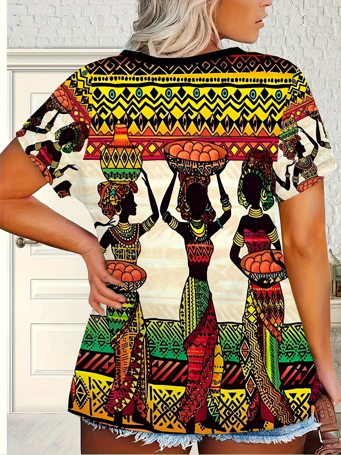

Plus Size - Plus Size - Casual Vacation Comfortable Elegant Style Ethnic Painting Elements 3D Printed Pattern Women S Round Neck Plus Size Short Sleev 2XL дубильная кора