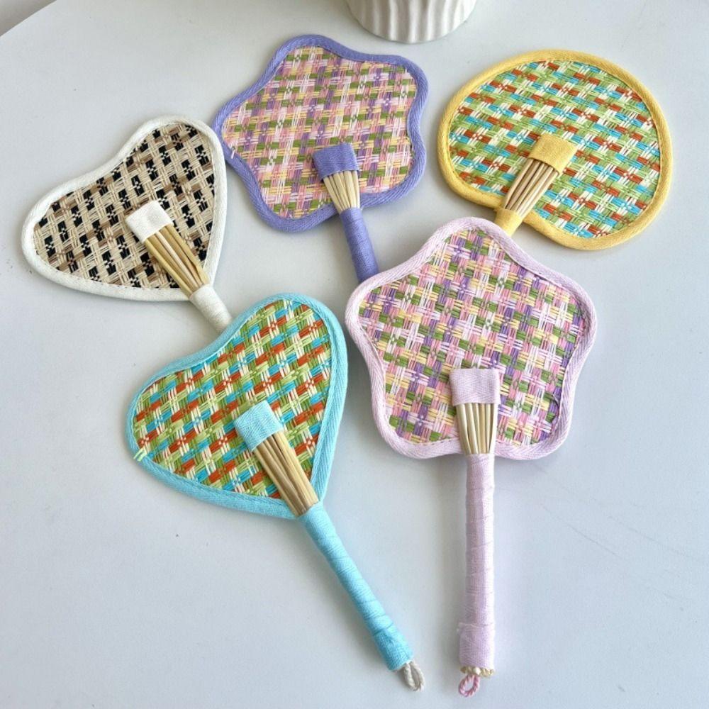 Colourful Weaving Fan Hand-cranked Craft Fan Portable Handheld Fan  Home Decor