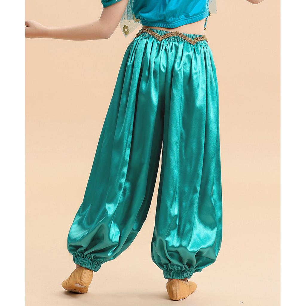 Pantaloni a bloomers satinati per danza del ventre da ragazza, per performance sul palco, festa a tema Halloween, vita elastica