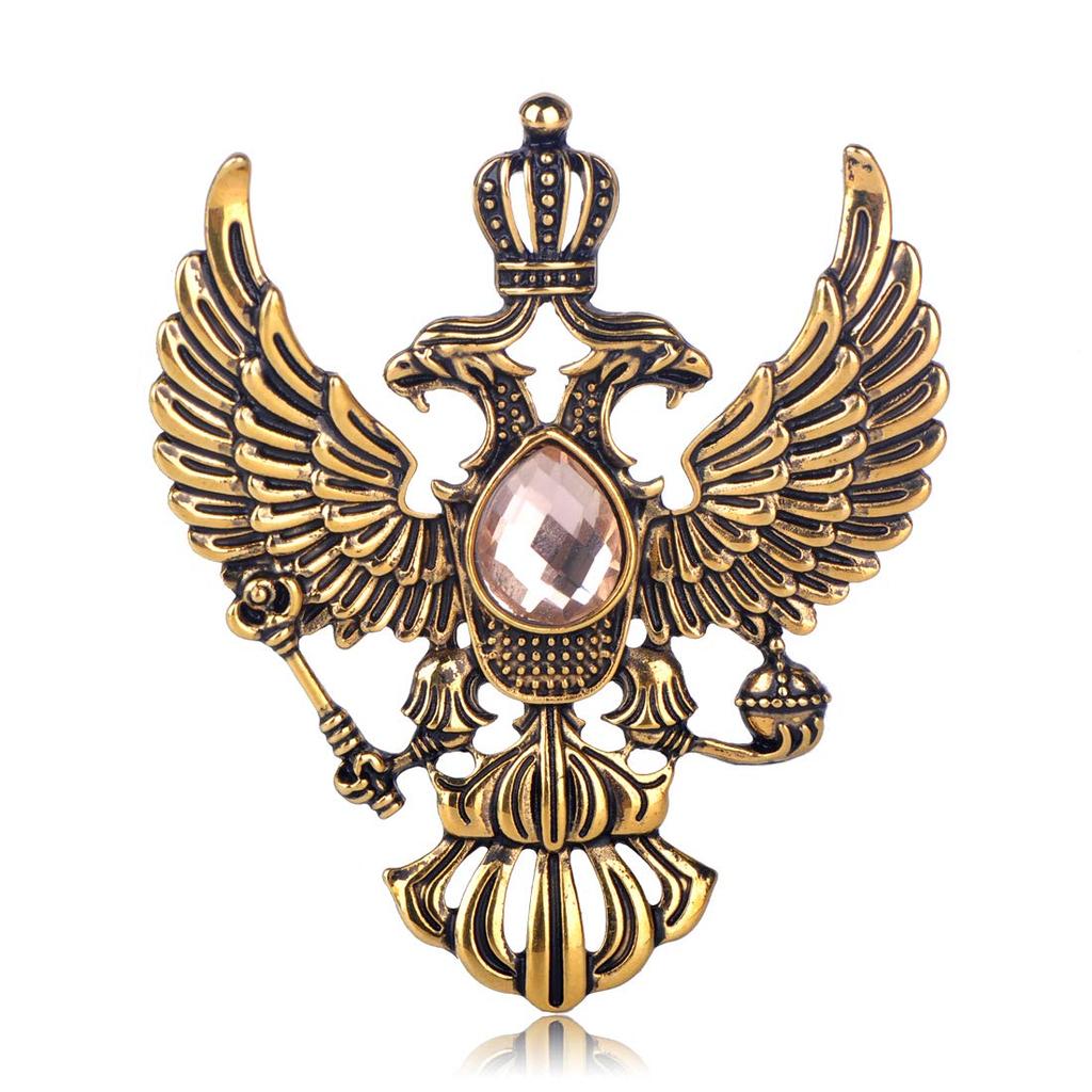 MECHOSEN Antique Brooch Eagle and Wings Bird Crown Holy Roman Empire Russia Coat of Arms Cool Crystal Large Fashion Lapel Pin Safety Pin Badge Pin