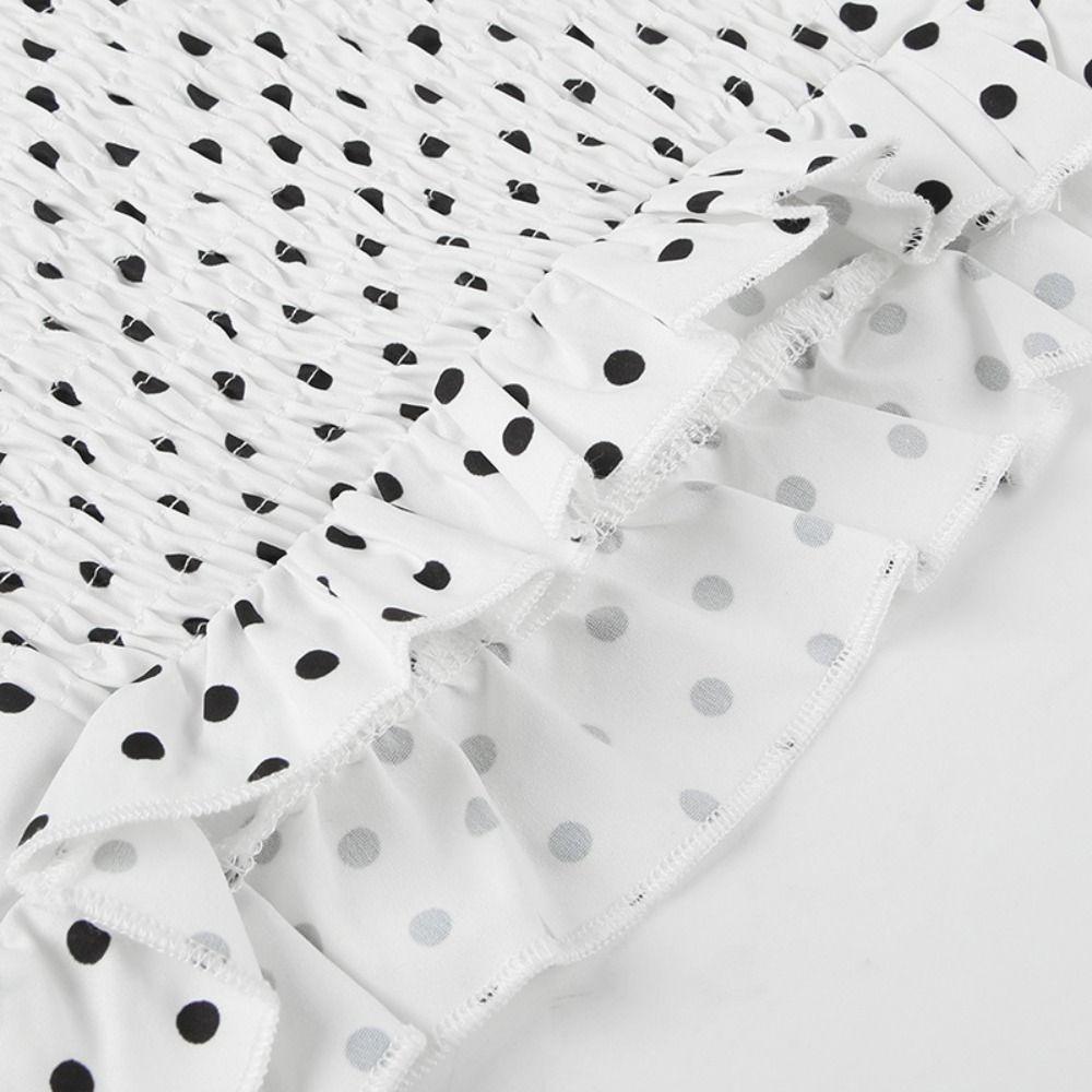 Lace Up Halter Ruffle Vest Top Slim Fit Women Camisole Comfortable Y2k Dot Crop Top  Female