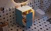 61*46.5*87Cm, freestanding bathroom washstand, lacquered surface, integrated ceramic basin, soft-close hinges, two drawers, high-leg design, blue.