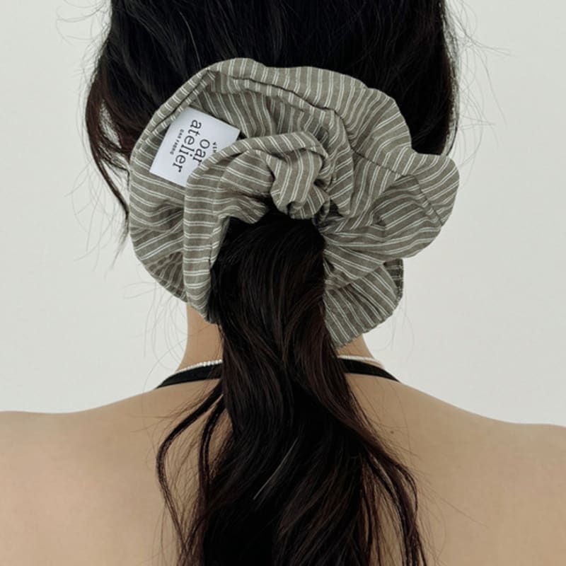 Oar Wide Stripe Shirt Scrunchie [Khaki]