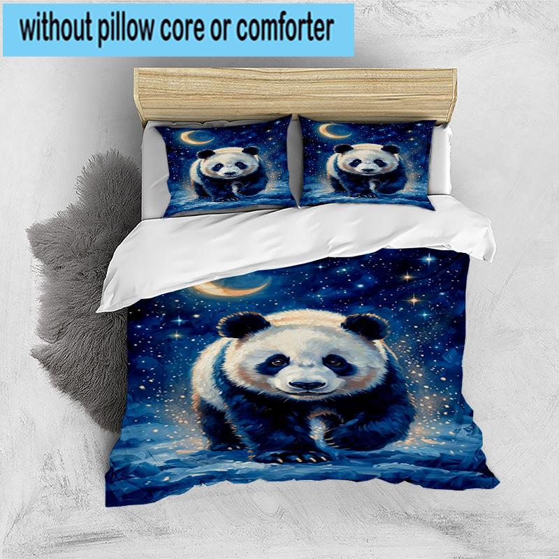 Colorful Panda Love 3pcs Bedding,Including 1pc Duvet Cover And 2pcs Pillowcases Perfect for Christmas,Ideal for Bedroom, Dormitory