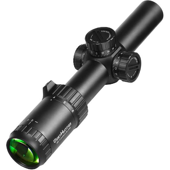 WestHunter Optics HD 1.2-6x24 IR FFP LPVO Riflescope, 30 mm Tube First Focal Plane Illuminated 1/2 MOA Presicion Compact Rifle Scope for Shooting and