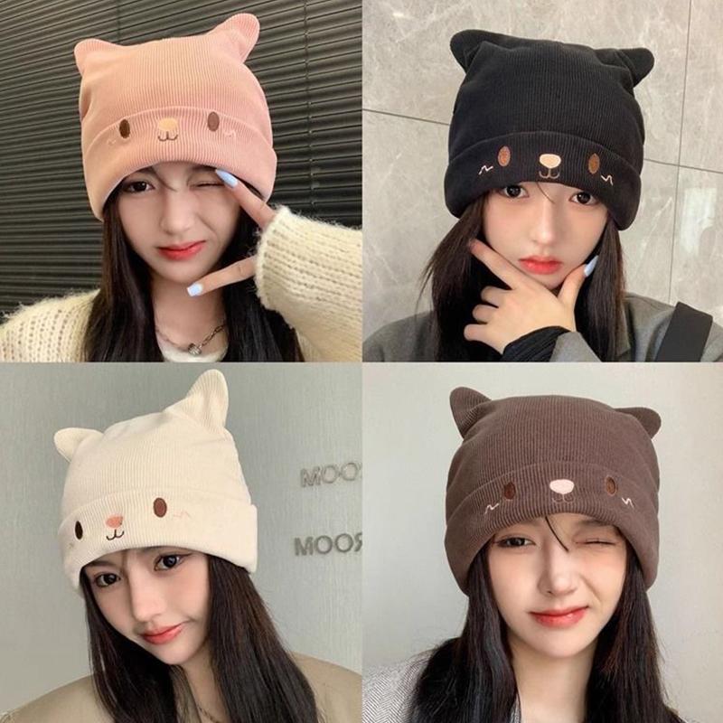 

Женская осенне-зимняя милая теплая двухслойная вязаная шапка