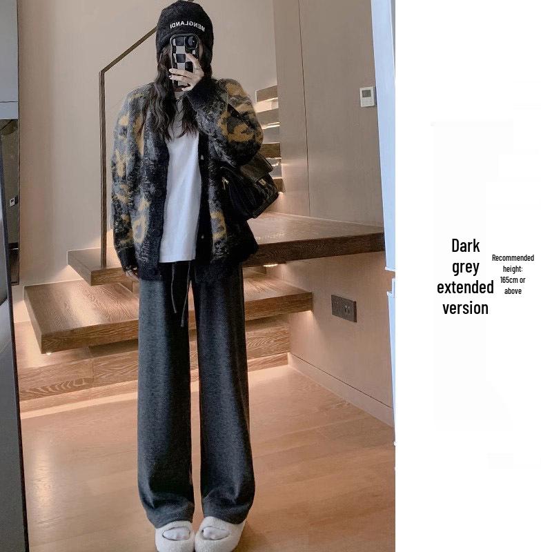 Women's High-Waisted Fleece-Lined Wide-Leg Rice Cotton Pants for Autumn/Winter 2025