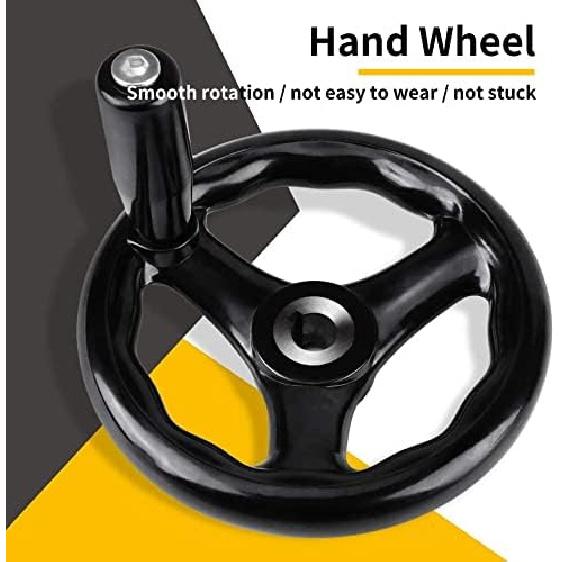 4.9inch Dia Hand Wheel, 3 Spoke Plastic Round Hand Wheel with Revolving Handle, for Lathe Milling Machine,12*125mm, Black