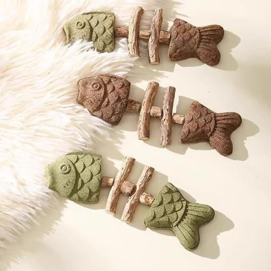 Natürliches Katzen-Kauspielzeug Fischgrätenform Katzenminze Silberrebe Kauspielzeug Zahnpflege Zahnreinigung Stick für Katzen Interaktives Spiel Mundgesundheit