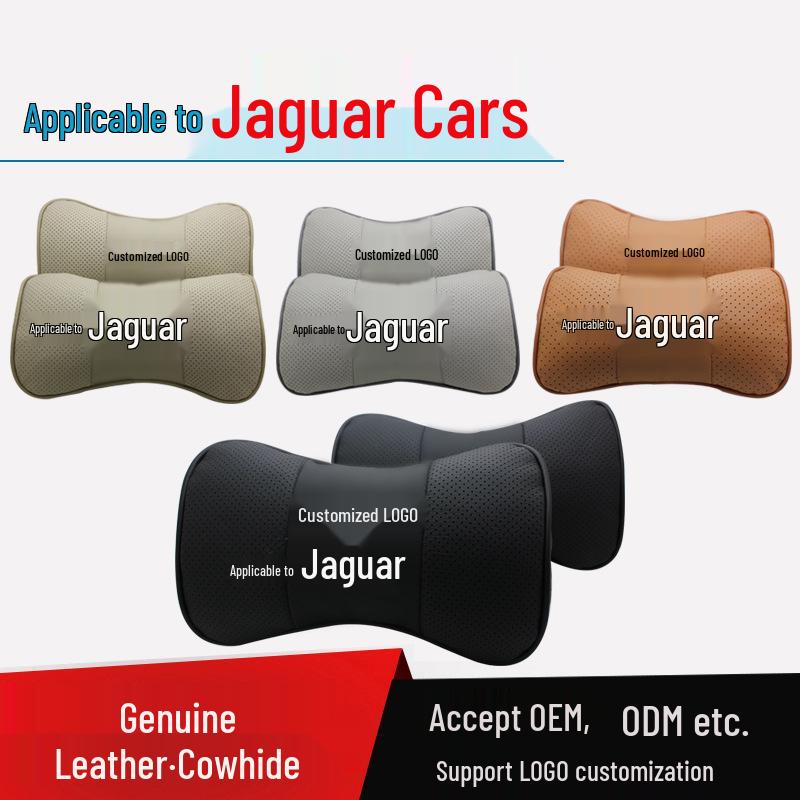 Genuine Leather Jaguar Car Headrest Pillow - Customizable Logo Neck and Back Support